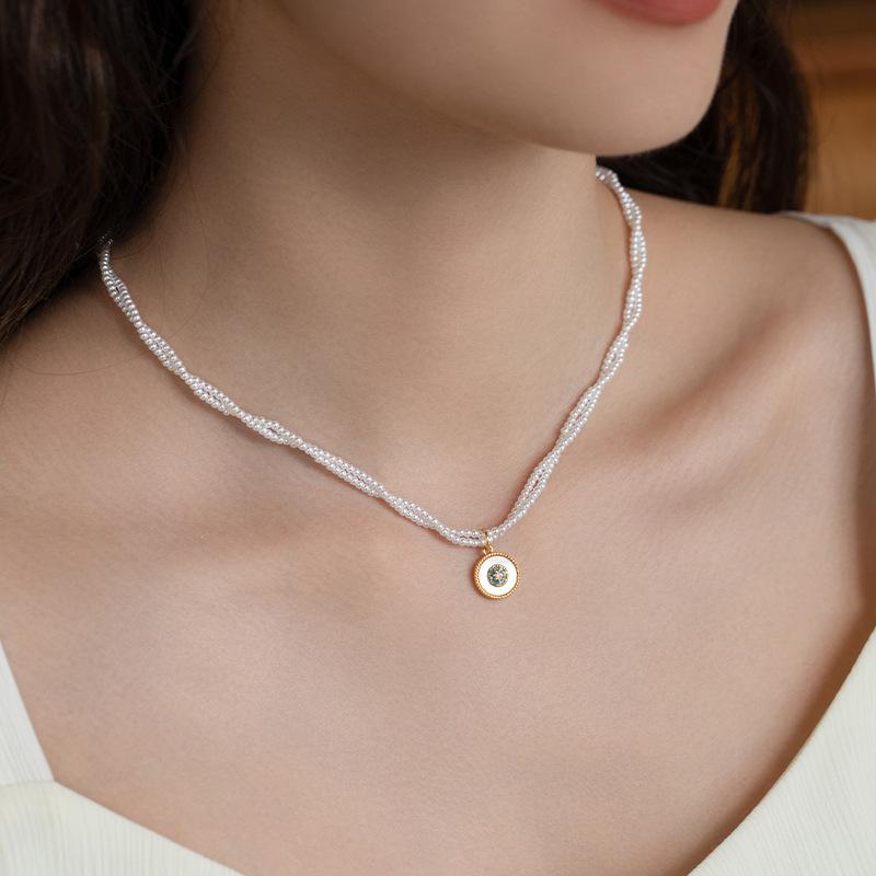 

2025 French Ocean Pearl & Zircon Shell Clavicle Choker Necklace for Women