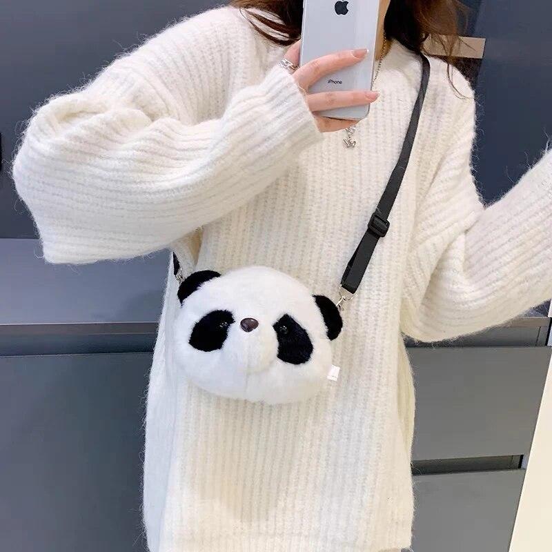 Cute Plush Crossbody Bag Panda Backpacks One Shoulder Diagonal Wallet Stuffed Animals Toy Coin Purse Kids Birthday Gift