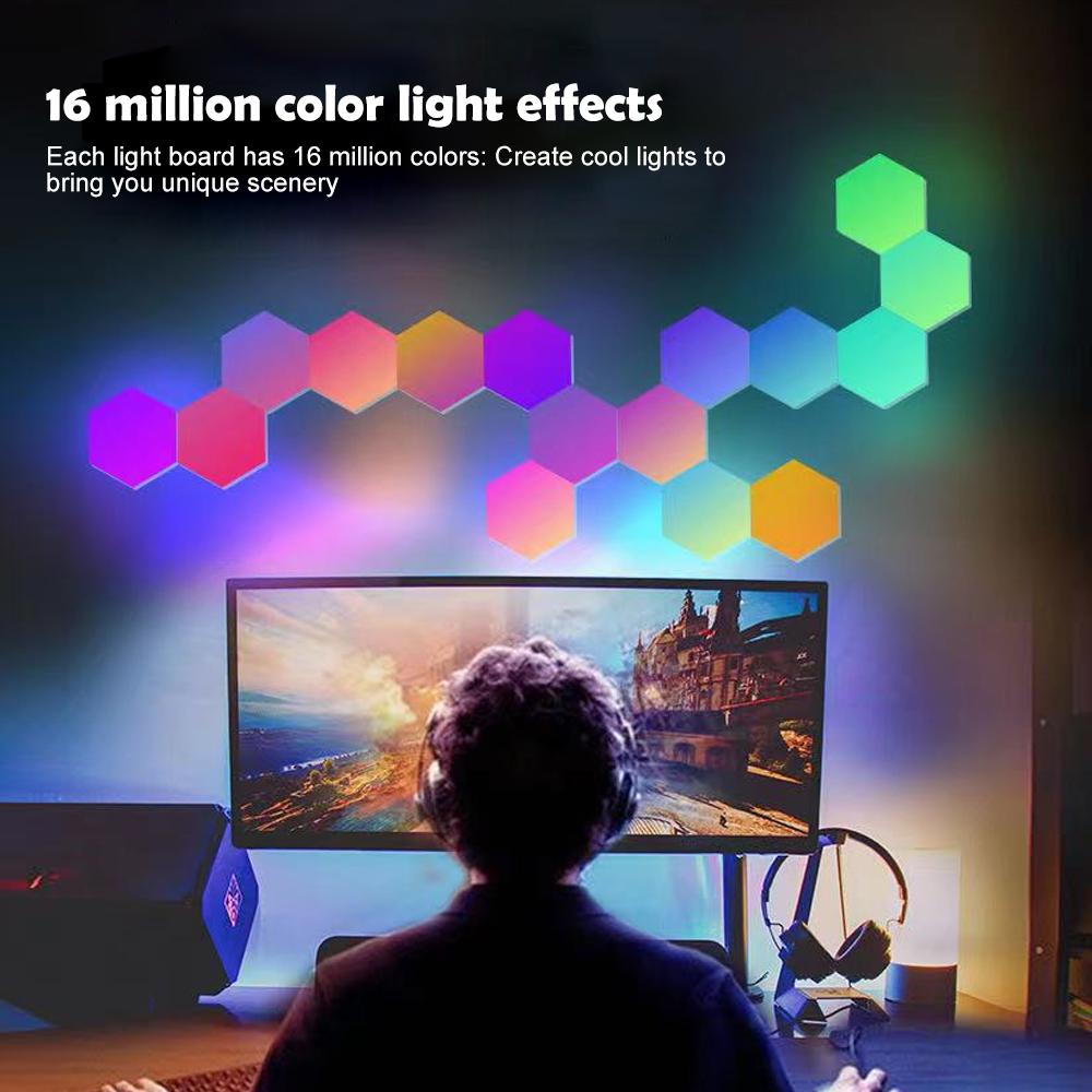 LED Hexagon Night Lights Smart Home Gaming Wall Lights Remote Control LED Panels Light Music Sync For Gaming Room Decor