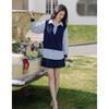 Moka Na Women's Faux Two-Piece Knit Long-Sleeve Sweater
