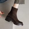 Fashion 2024 Autumn Women Boots Women Shoes Round Toe Chunky Heel Modern Winter Solid Half Boots Retro Leather High Heel Platform Shoes