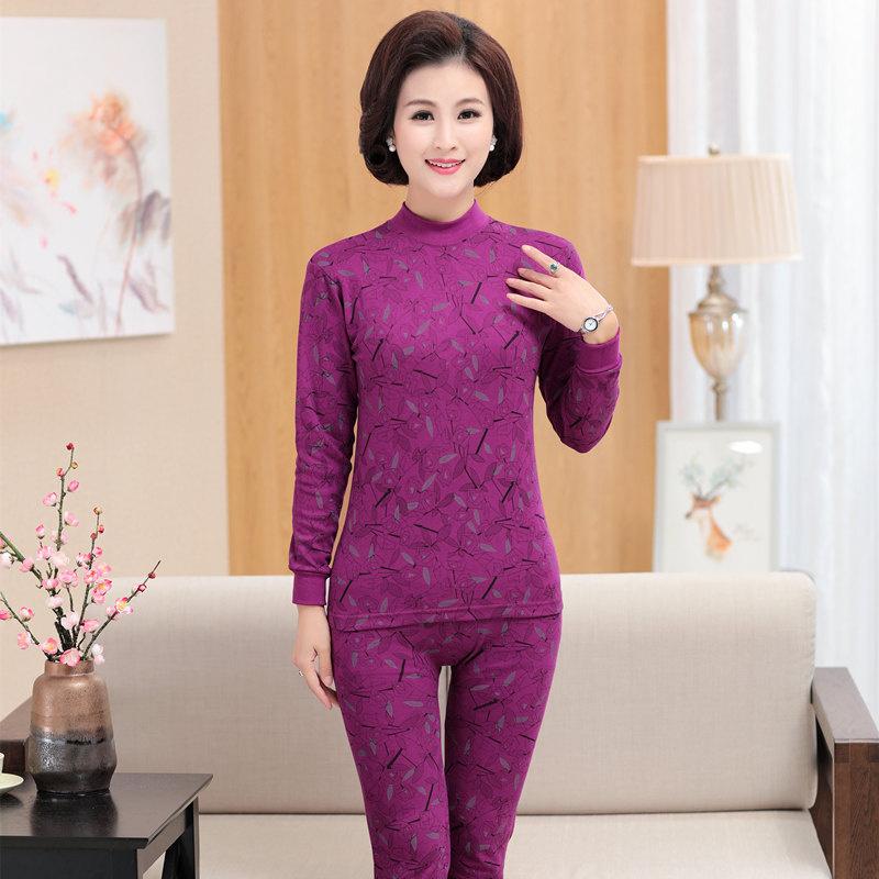 Women's pure cotton thermal underwear set for mothers, autumn and winter wear
