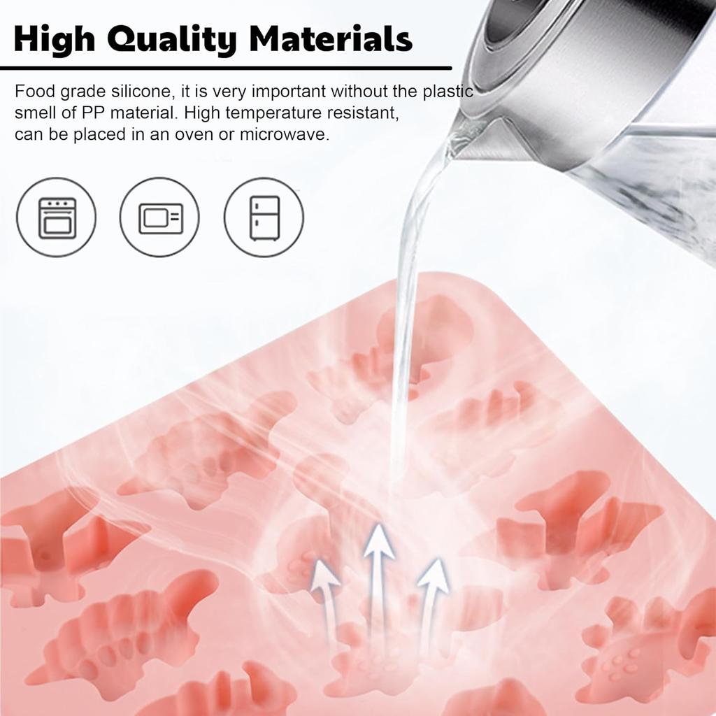 Dinosaur Silicone Mold, Food Grade Non-Stick Pink Chocolate Mold for Kids, 12-Cavity Flexible and Easy Release, BPA Free Baking Tray for Cake, Candy,