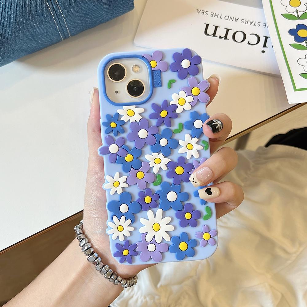 

Fashion 3D Flower Soft Silicone Phone Case For iPhone 16 15 14 13 12 Pro Max Cute Floral Shock Proof Cover Capas iPhone 16 Pro Max фіолетовий