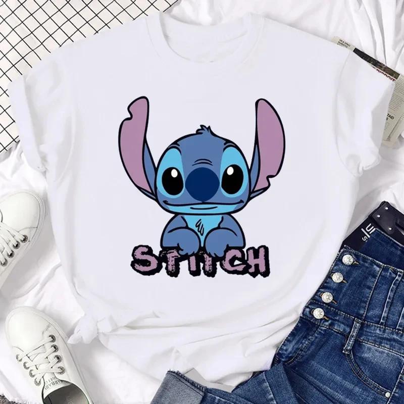Disney Funny Not Today Stitch Women's Clothing Cartoon Y2k Stitch Summer Top Casual T-shirt Women's Cotton T-shirt