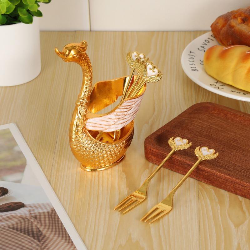 Coffee Spoon, Fruit Spoon, Gold and Silver Fork Set - Home Decorative Piece, Cute Swan Dessert Spoon, Tableware Set