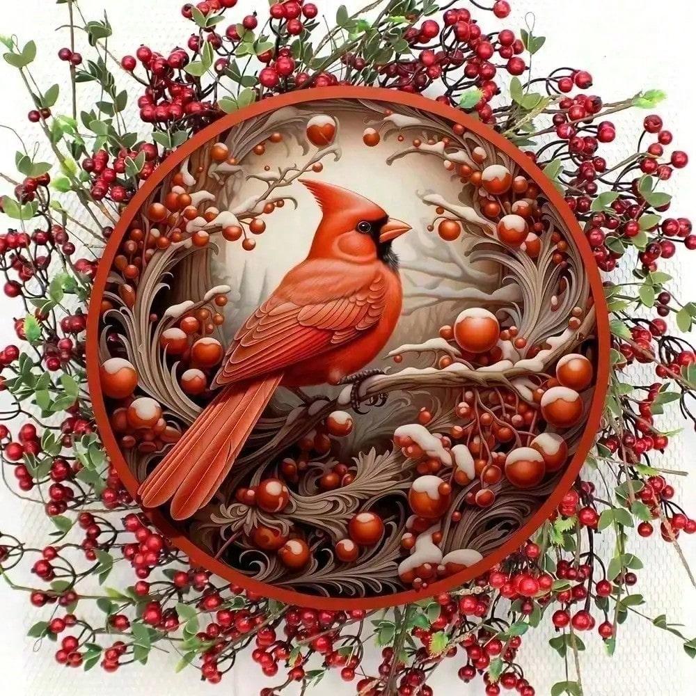 Metal Wreath Wall Art Floral Bird Sign Farmhouse Home Decor Living Room Office