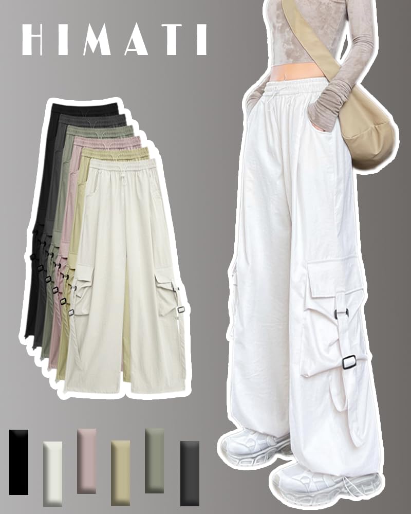 Cargo Pants for Long Wide Cargo With Loose For Hip Cool Bottoms White XL [HIMATI] Women, Pants, Pants, Pockets, Fit, Hop, Dance, - -