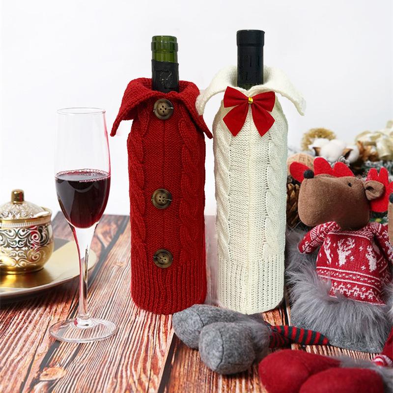 Christmas Decorations Family Christmas Wine Bottle Set Home Decoration Scene Arrangement Knitted Red Wine Bottle Bag