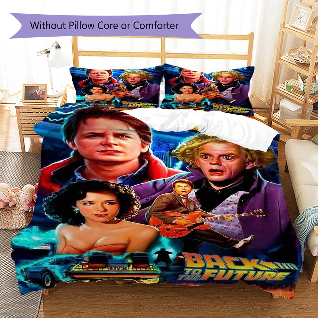 Back to Future Pattern Bedding Quilt Set Quilt Cover Pillowcase Home Decoration Gift (1 * duvet cover + 2 * pillowcase, without core)