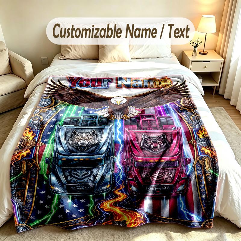 American Patriotic Theme Custom Blanket Personalized Name & Text Customized Soft Warm Throw Blanket Home Decor