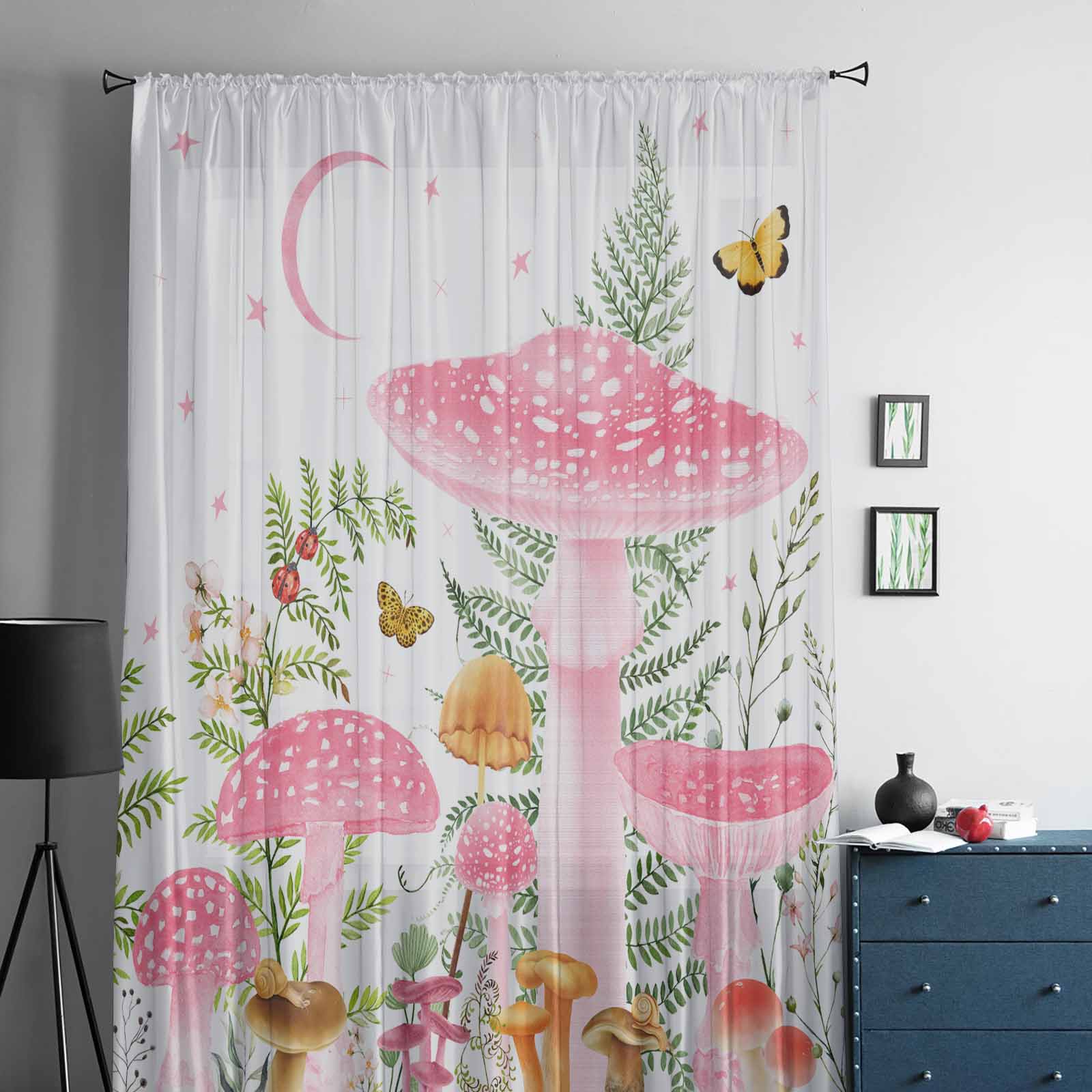 Грибные растения Божьи коровки Лиса Листья эвкалипта Тюль Оконные шторы для спальни — фото 2