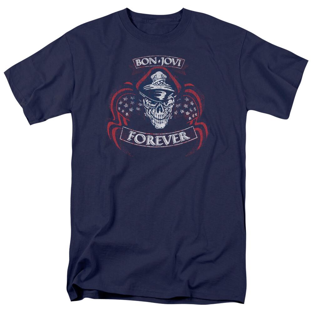 

26 Bon Jovi Forever Skull T Shirt Licensed Rock N Roll Band Short Sleeve Navy Blue Unisex T-Shirt XXXL