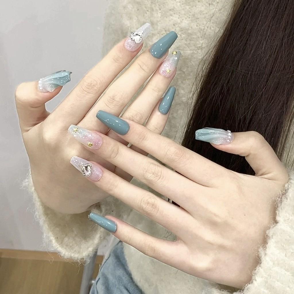 Künstliche Nägel Ozean-Serie Muschelperlen Phototherapie-Nägel Falsche Nägel Wiederverwendbare und Abnehmbare Nägel