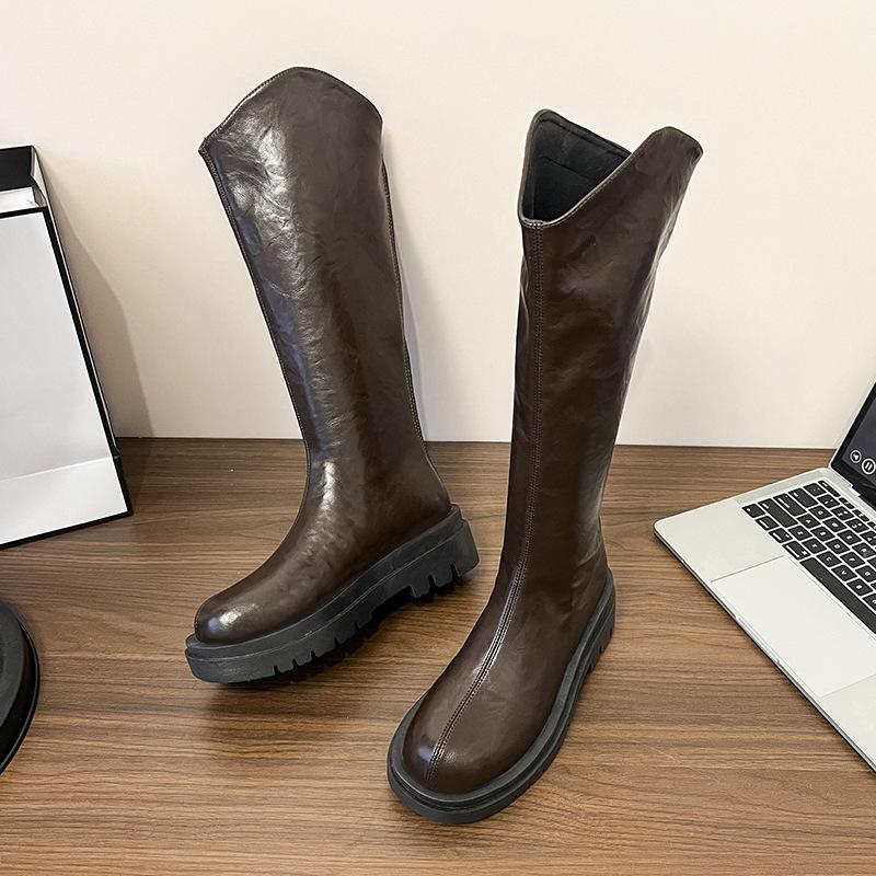 

Женские ботинки Мартин 2025 новые осенние ботинки на толстой подошве высокие ботфорты тонкие женские ботинки маленькие ботинки 43 коричневый