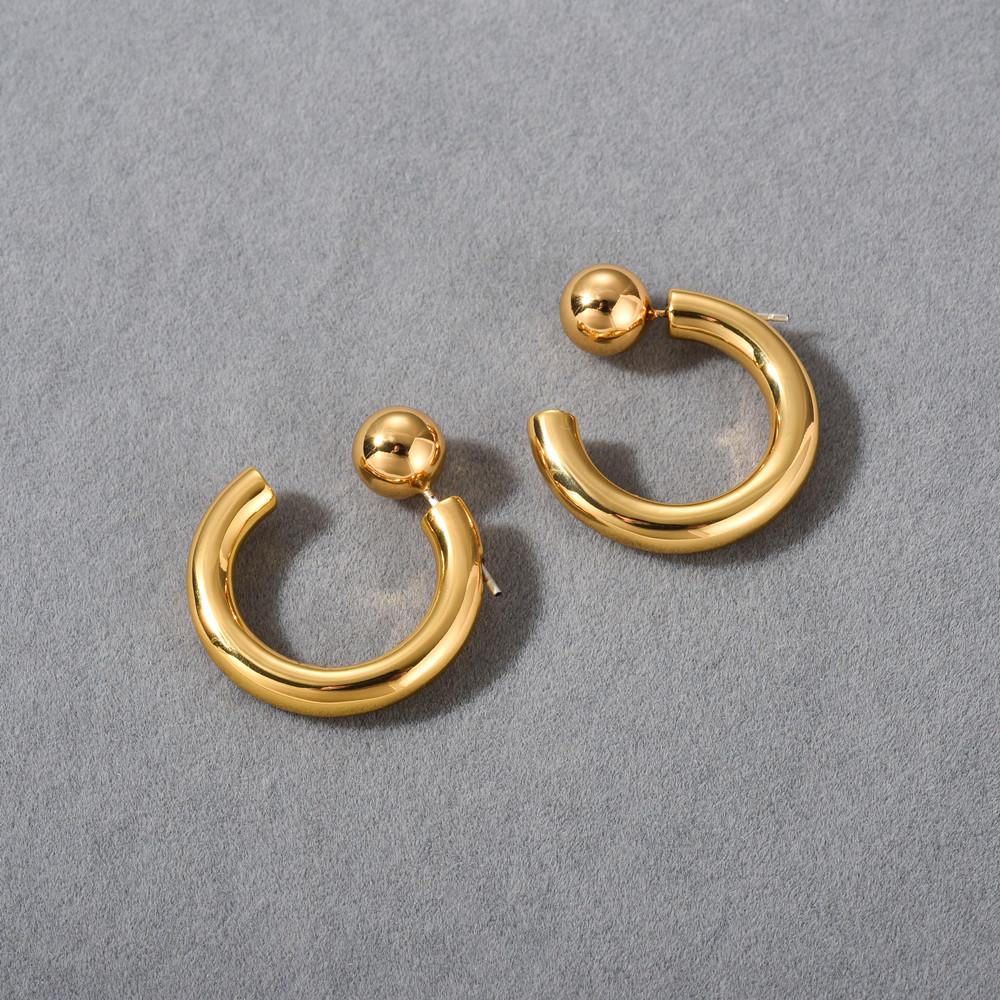 Fashion Personality Trendy Golden Bean Earrings Trendy Metal Thick C-Shaped Open Ring Earrings Golden Bean Hipopop Earrings