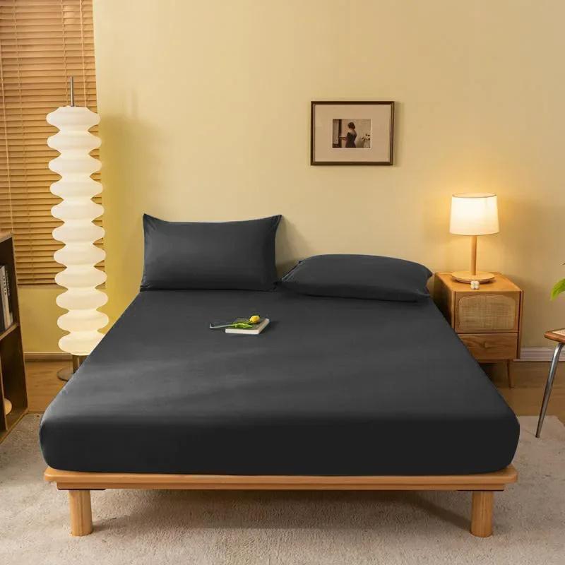 1PC Bed Fitted Sheet Bed Mattress Cover Solid Color Bed Linen Non Slip Mattress Covers Bedsheet Soft and Breathable