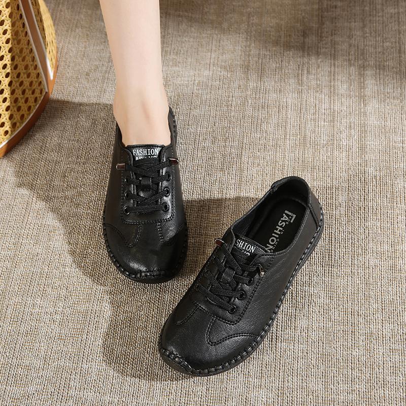 Women's Flat Shoes Round Toe Flat Sole Elastic Strap One Kick Women Single Shoes Retro All-match Spring Autumn Leisure Shoes