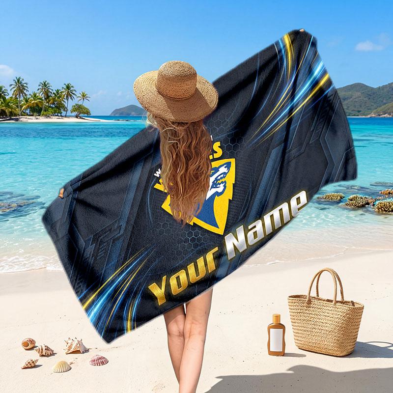 Warrington Wolves Customized Name Text Beach Towel, Soft Absorbent Towel Beach Pool Travel Personal Gift