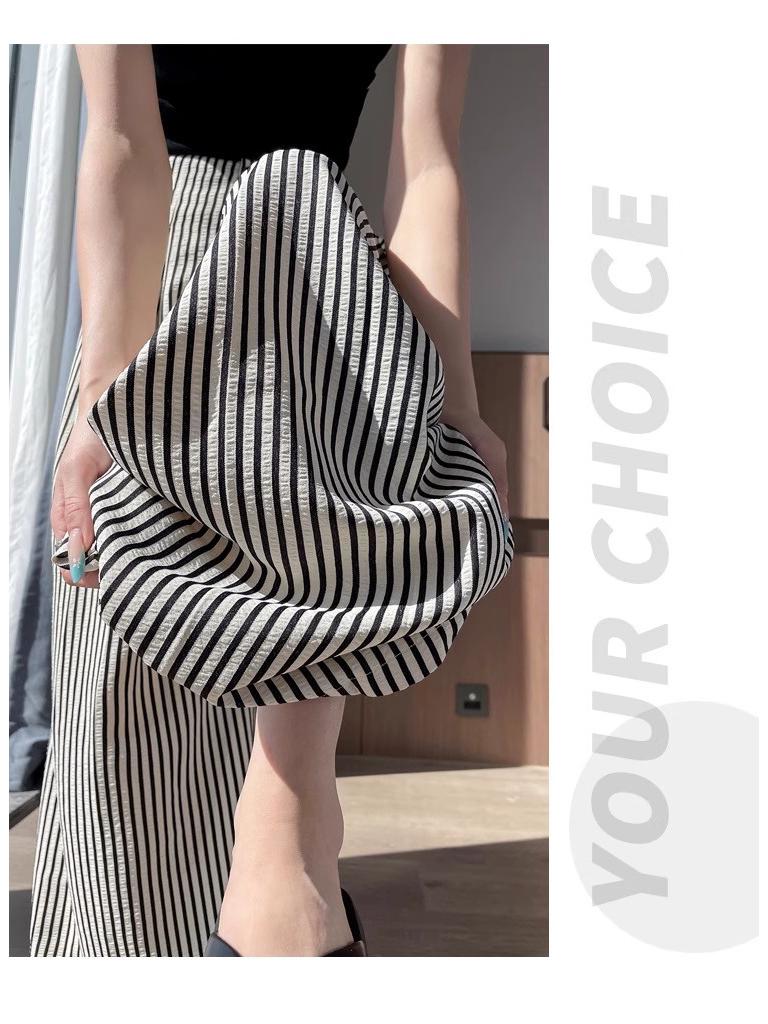 Spicy Girl 2025 Summer Ice Silk Striped Wide-Leg Pants - Plus Size, Casual, Hip-Hugging, Lazy Style