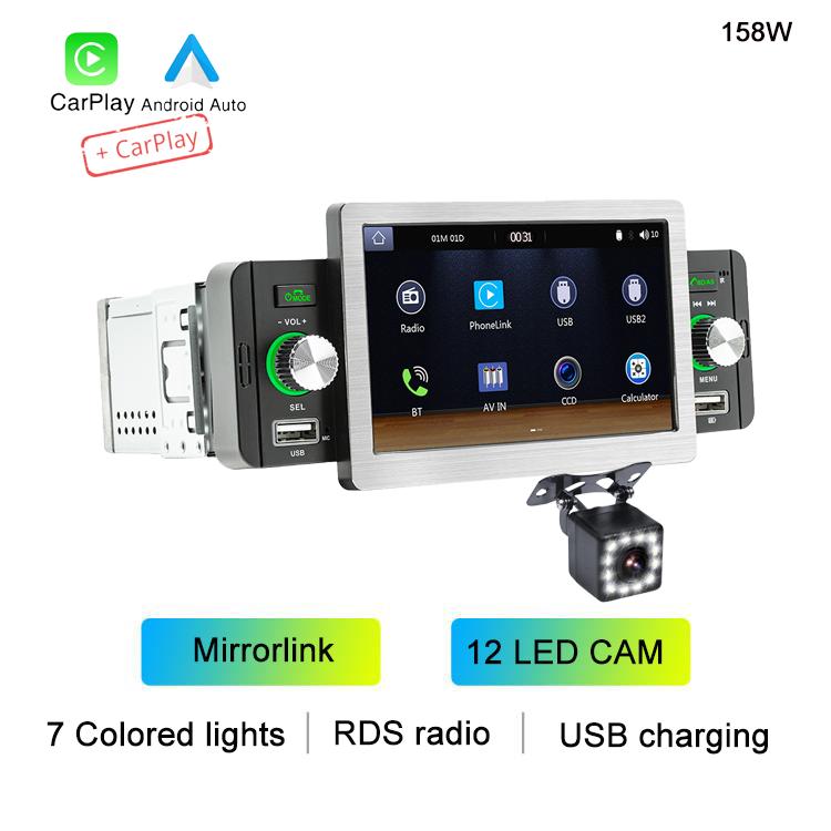 BQCC 1din 5" HD Touch Screen Wired/wireless Android Auto Carplay Monitor Car Mp5 Player with Mirrorlink BT USB RCA FM Car Stereo