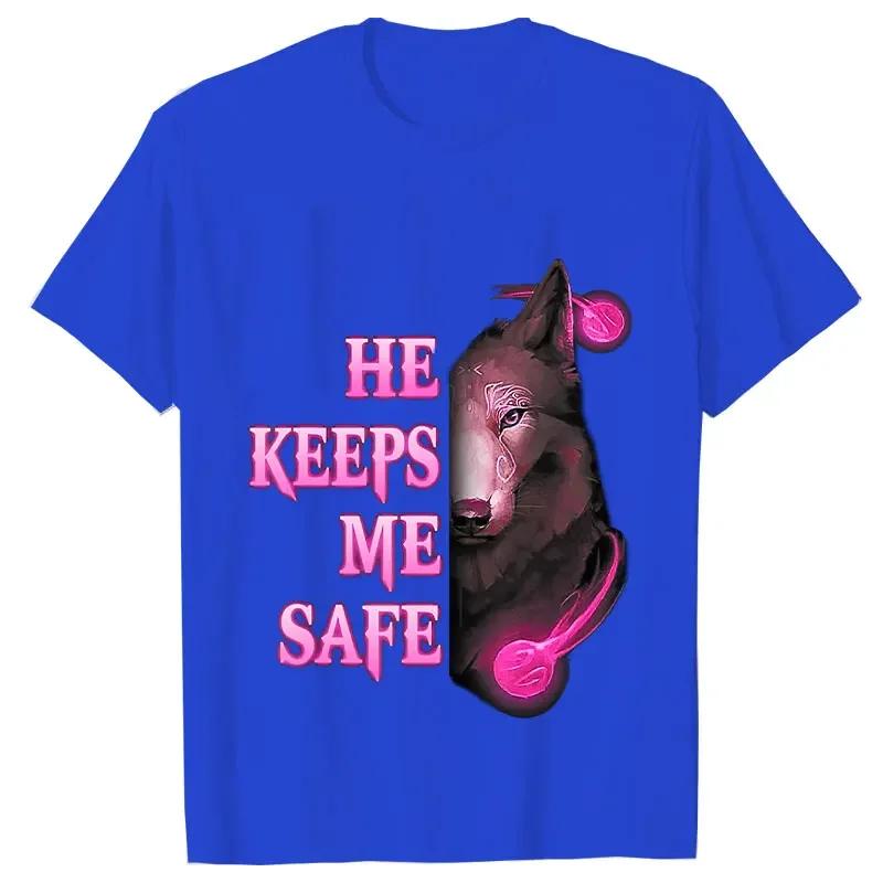 She Keeps Me Strong He Keeps Me Safe Couple Matching T Shirt Wolf Couple T Shirt Casual Black LOVER Shirt Tops Valentine Shirts
