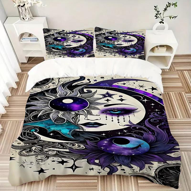 3pcs Anime Cartoon Design Moon and Stars Bedding Set - Includes One Quilt Cover and Two Pillowcases (No Core) - Perfect for Bedroom and Guest Room Dec