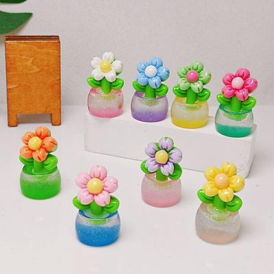 2 Stück Mini Harz Künstliche Blume Figur Mini Leuchtet im Dunkeln Topfpflanze für Puppenhaus Miniatur Landschaft Haus Büro Dekor