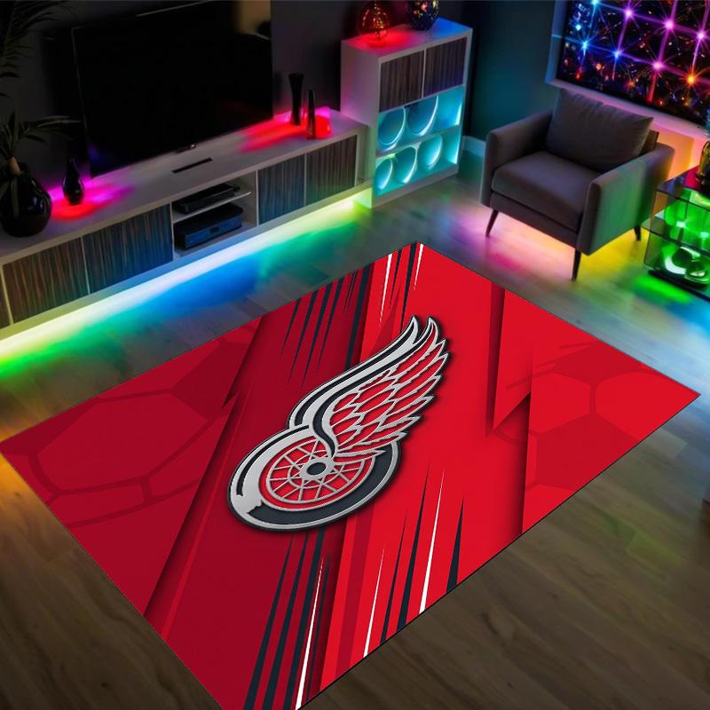 Detroit Red Wings Design Crystal Velvet Carpet Cozy Non?Slip Printed Rug For Bedroom Living Room Entrance