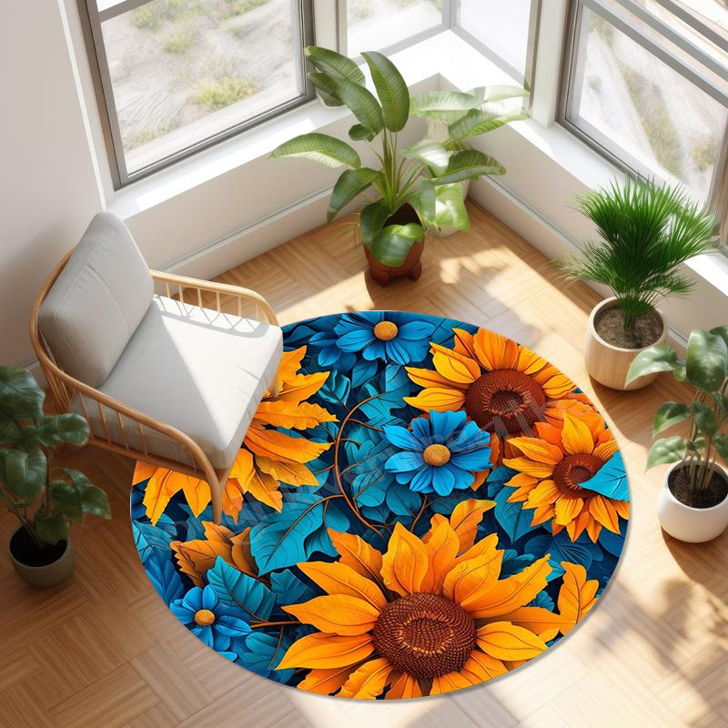 Sunflower Rugs Sofa Table Non-slip Round Carpets Chair Floor Mat Gift Child Play Mat Rug Living Room Bedroom Carpet Home Decor