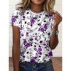 Women's Fashion Oil Floral Pattern Fashion Short Sleeve Round Neck Top Casual