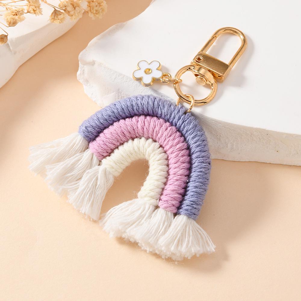 Hand-Woven Rainbow Keychain Pendant Charm
