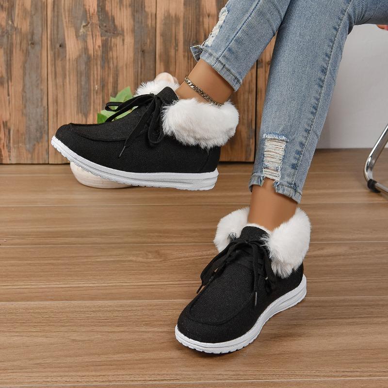 

Зимние хлопковые ботинки женские больших размеров - Круглый носок, На шнуровке, На флисовой подкладке, Нескользящие, Широкая посадка для дома и повседневной носки 43