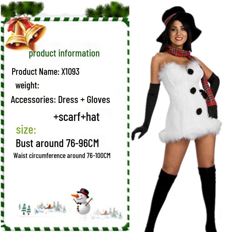 European & American Christmas Costumes: Adorable White Furry Snowman Outfits for Couples, Perfect for Holiday Parties