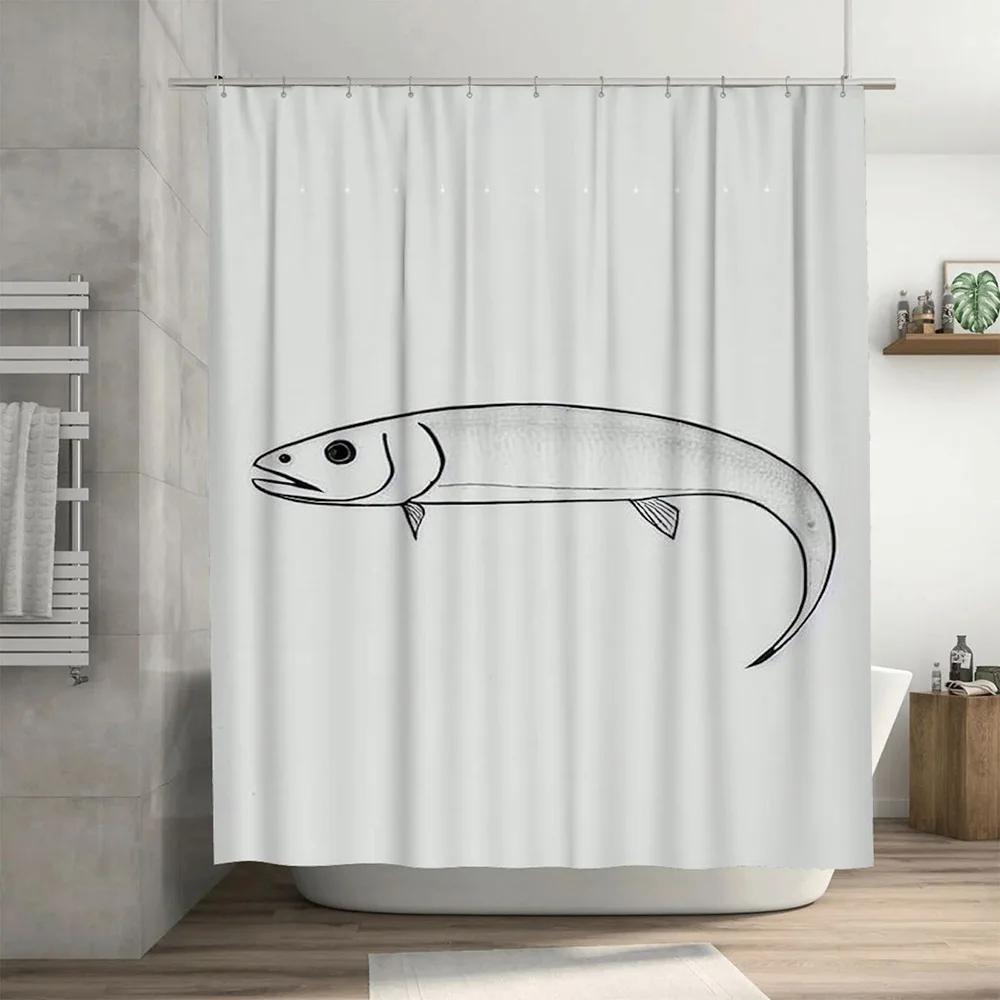 Bathroom Shower Curtain with Modern Fish Graphic White Waterproof Fabric Shampoo Washcloth Set for Home Decor In Bathrooms Batht