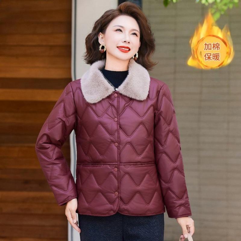 Padded jacket lapel autumn and winter short jacket padded jacket women's winter middle and old women's padded jacket