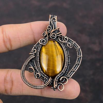 Tiger's Eye Pendant Copper Wire Wrapped Pendant Gemstone Pendant Copper Wire Wrap Jewelry Handmade Pendant Brand New Pendant Gift For Friend