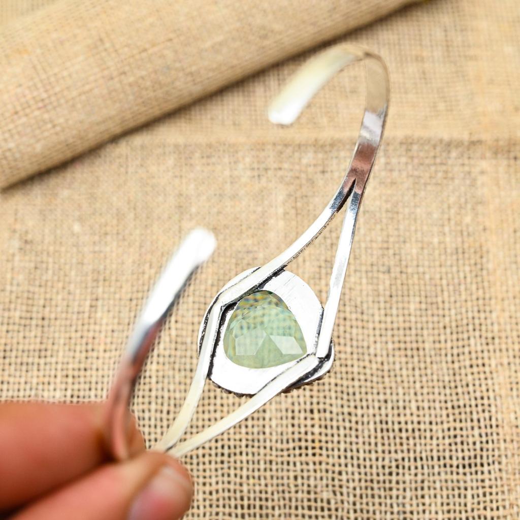 Aqua Apatite Gemstone Handmade 925 Solid Sterling Silver Jewelry Cuff For Wedding Gift