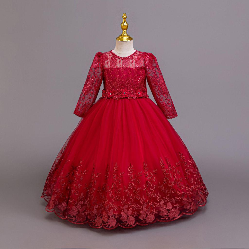 Long Sleeve Lace Princess Dress for Girls - Evening and Performance Wear