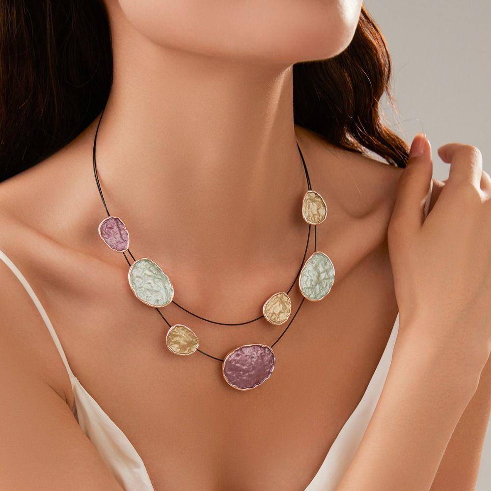 Colored Colorful Choker Irregular Neck Pendant Creative Women's Necklace  Women
