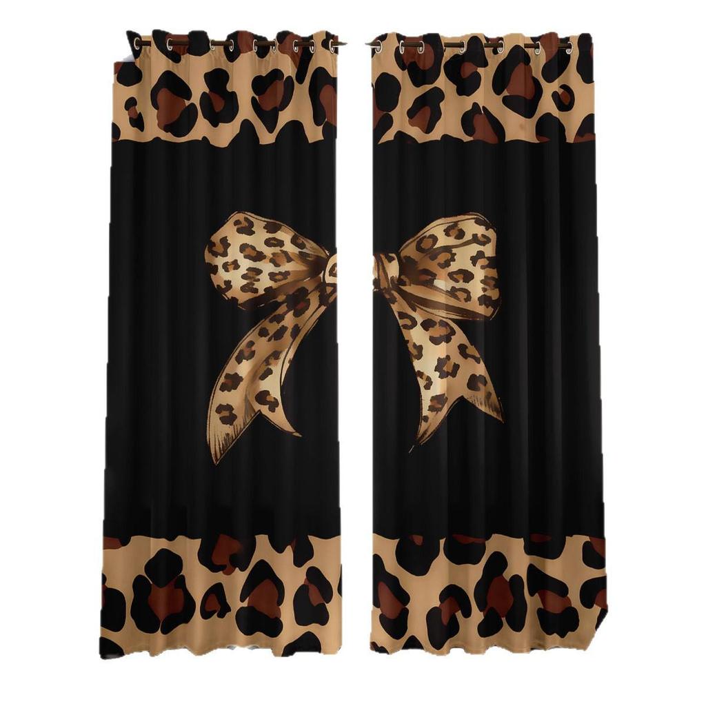 Custom Leopard Print Bowknot Blackout Curtains - Thick, High-Precision Sun Protection