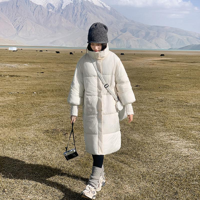 Mid-length thickened down cotton jacket women's winter 2025 new hooded cotton jacket loose jacket over the knee padded jacket
