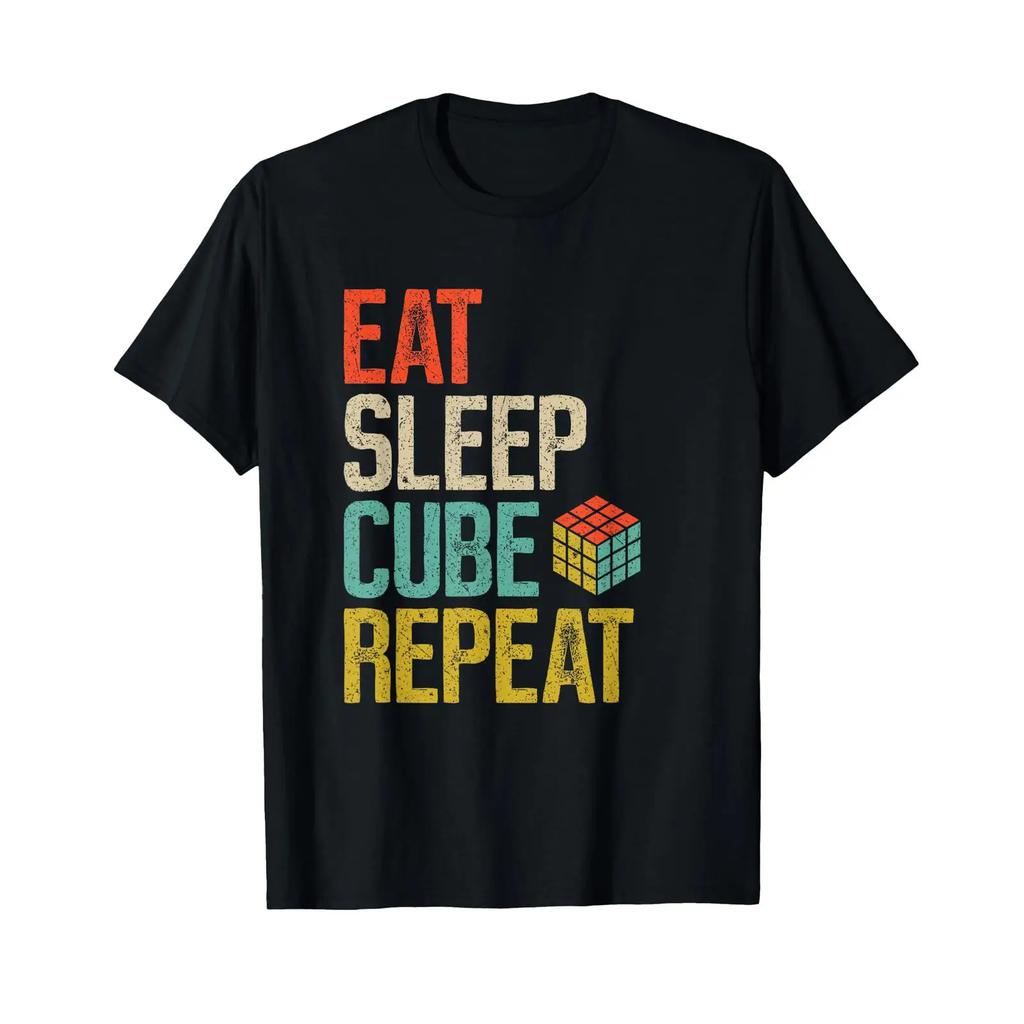 Eat Sleep Cube Repeat Puzzle Speed Cubing T Shirt Vintage Top For Everyday Wear Breathable Graphic Streetwear Stylish