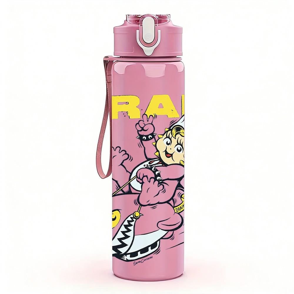 1PC Drain Yellow Cartoon 750ml sports water bottle leakproof straw lid outdoor office home