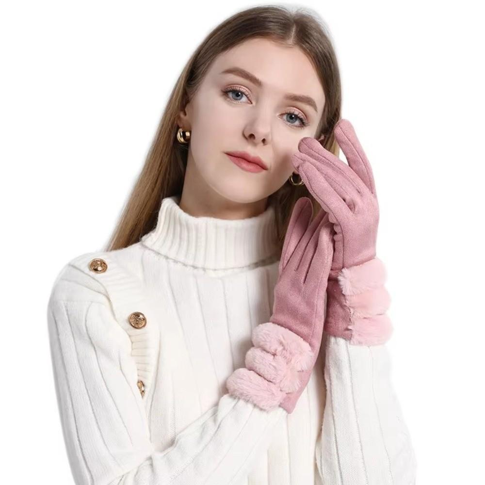 Suede Touch Screen Gloves Winter Drive Cycling Gloves Fashion Women Fleece Gloves