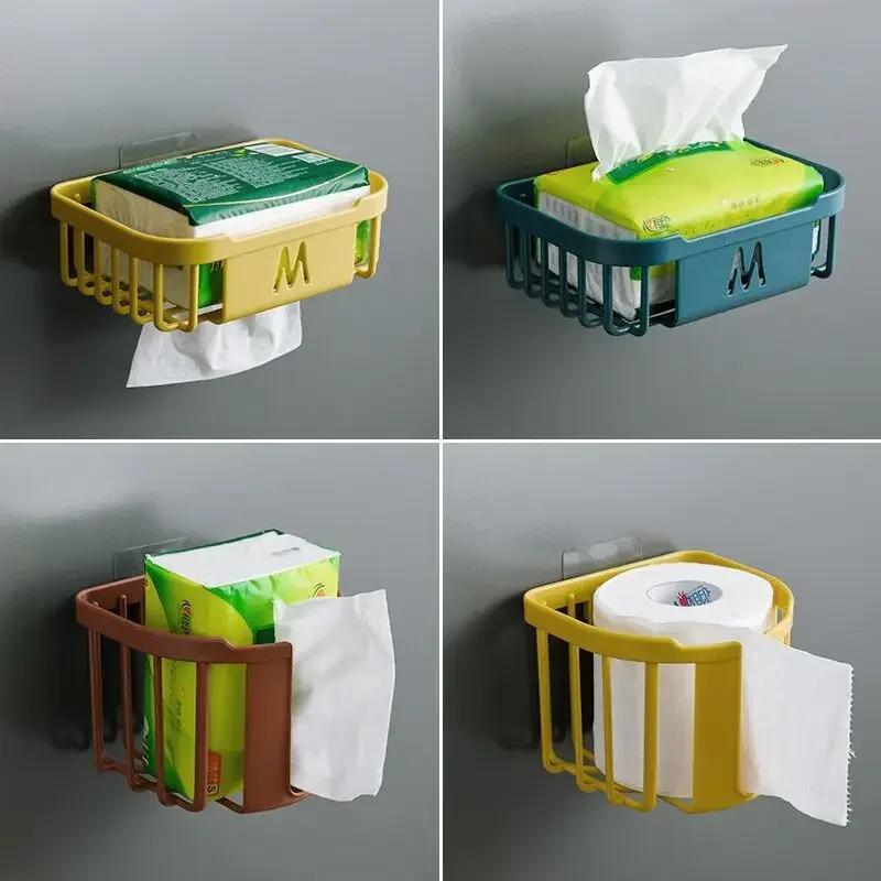 Punch-Free Toilet Paper Shelf Bathroom Kitchen Tissue Box Wall-Mounted Sticky Storage Box Toilet Paper Holder Roll Paper