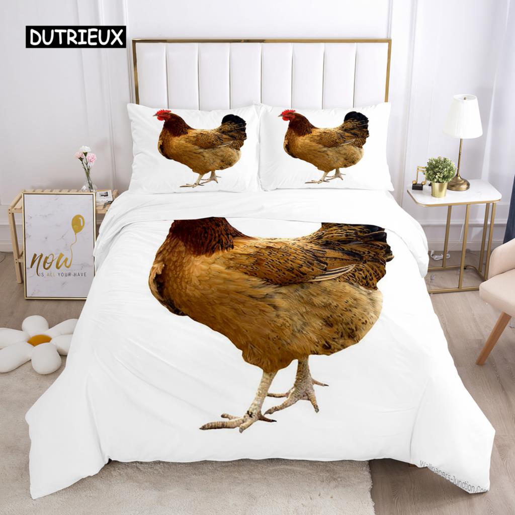 Chicken Duvet Cover Set Cool Animal Pattern Comforter Cover Funny Chicken Pattern Bedding Set Microfiber Wildlife Quilt Cover