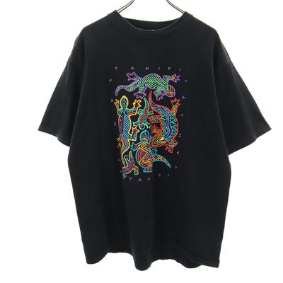 EOH HAWAII 90s Made In USA Old TAHITI Print Short Sleeve T-shirt Reptiles Men's Used