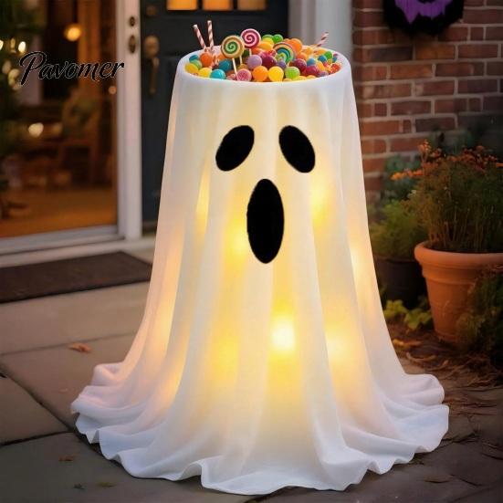 Ghost Fabric Decoration Halloween Candy Bowl, Adjustable Height Large Holder, Trick or Bowl for Party Treat Standing Storage Dish Porch Lawn