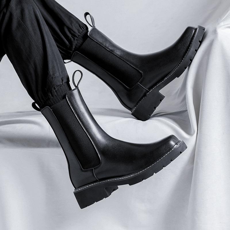 Square Head Chelsea Boots Premium British Style High Top Martin Boots ins Cool Leather Boots